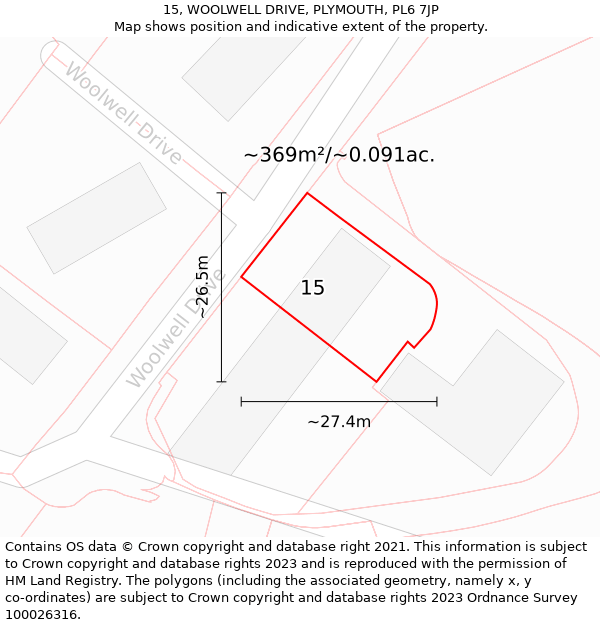 15, WOOLWELL DRIVE, PLYMOUTH, PL6 7JP: Plot and title map