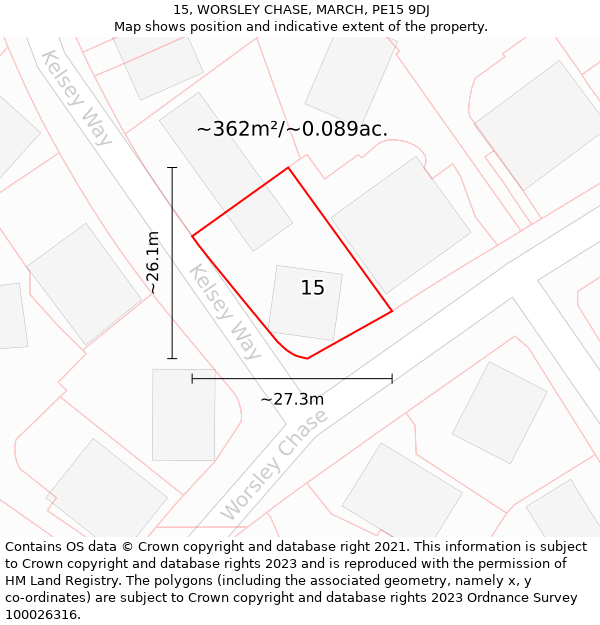 15, WORSLEY CHASE, MARCH, PE15 9DJ: Plot and title map