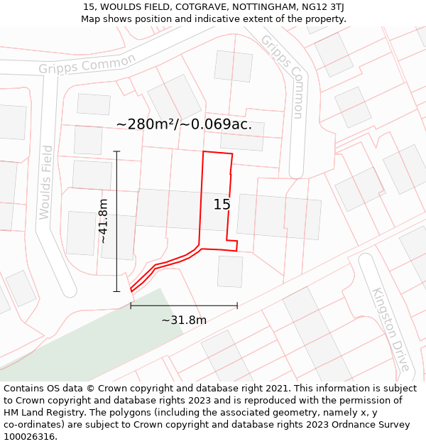 15, WOULDS FIELD, COTGRAVE, NOTTINGHAM, NG12 3TJ: Plot and title map