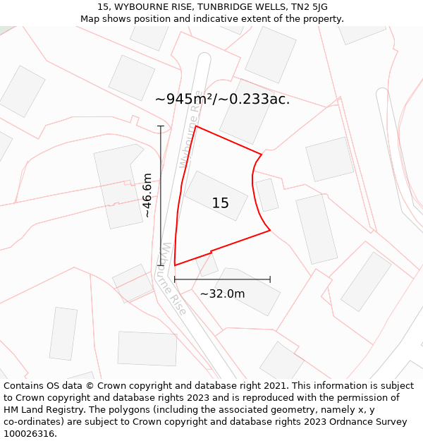 15, WYBOURNE RISE, TUNBRIDGE WELLS, TN2 5JG: Plot and title map