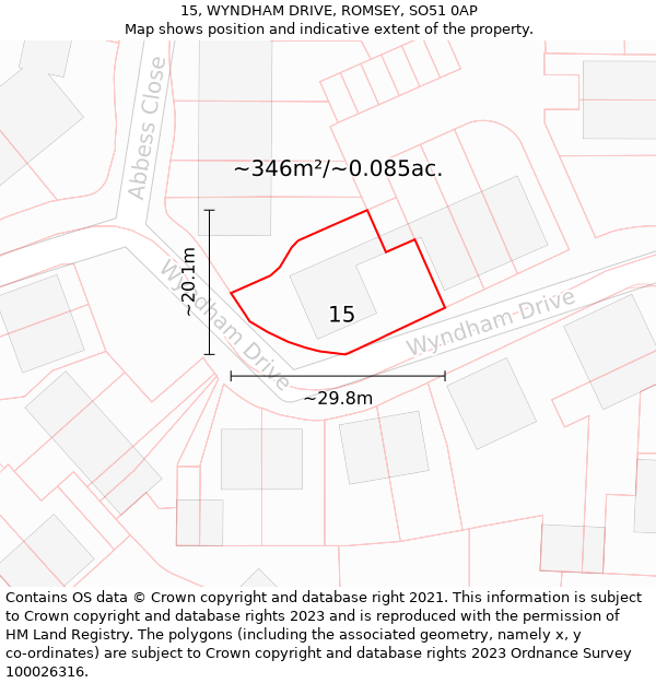 15, WYNDHAM DRIVE, ROMSEY, SO51 0AP: Plot and title map