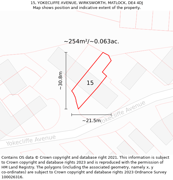 15, YOKECLIFFE AVENUE, WIRKSWORTH, MATLOCK, DE4 4DJ: Plot and title map