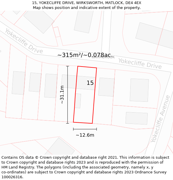 15, YOKECLIFFE DRIVE, WIRKSWORTH, MATLOCK, DE4 4EX: Plot and title map