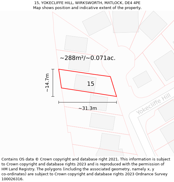 15, YOKECLIFFE HILL, WIRKSWORTH, MATLOCK, DE4 4PE: Plot and title map