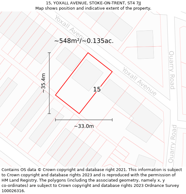 15, YOXALL AVENUE, STOKE-ON-TRENT, ST4 7JJ: Plot and title map
