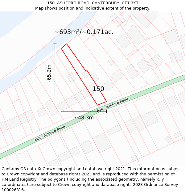 150, ASHFORD ROAD, CANTERBURY, CT1 3XT: Plot and title map