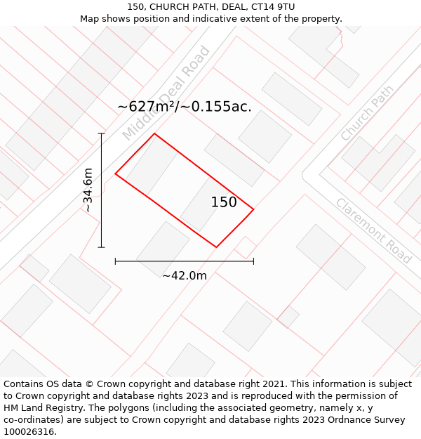 150, CHURCH PATH, DEAL, CT14 9TU: Plot and title map