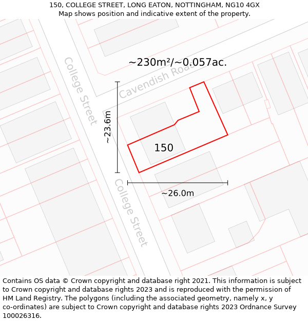 150, COLLEGE STREET, LONG EATON, NOTTINGHAM, NG10 4GX: Plot and title map