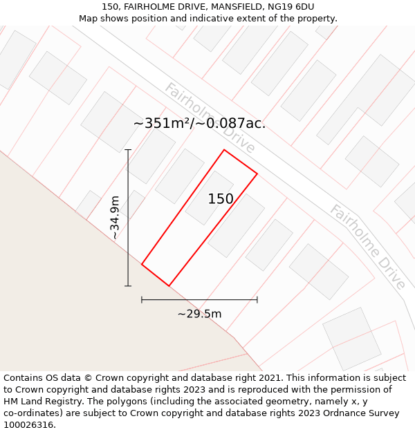 150, FAIRHOLME DRIVE, MANSFIELD, NG19 6DU: Plot and title map