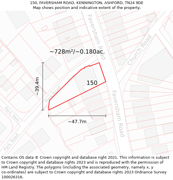 150, FAVERSHAM ROAD, KENNINGTON, ASHFORD, TN24 9DE: Plot and title map