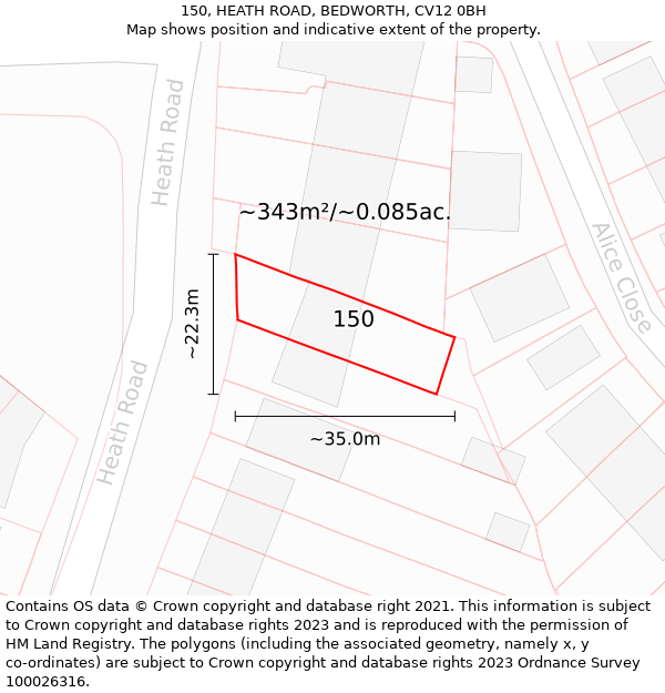 150, HEATH ROAD, BEDWORTH, CV12 0BH: Plot and title map