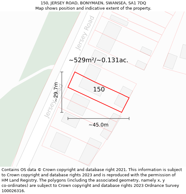 150, JERSEY ROAD, BONYMAEN, SWANSEA, SA1 7DQ: Plot and title map