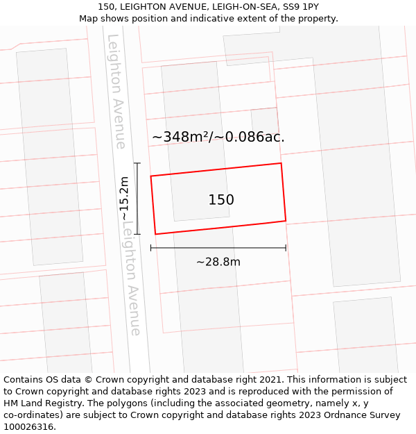 150, LEIGHTON AVENUE, LEIGH-ON-SEA, SS9 1PY: Plot and title map