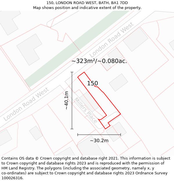 150, LONDON ROAD WEST, BATH, BA1 7DD: Plot and title map