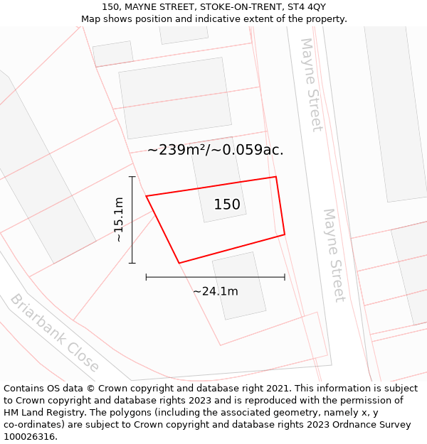 150, MAYNE STREET, STOKE-ON-TRENT, ST4 4QY: Plot and title map