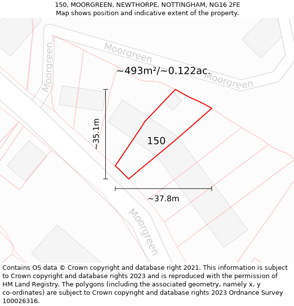 150, MOORGREEN, NEWTHORPE, NOTTINGHAM, NG16 2FE: Plot and title map