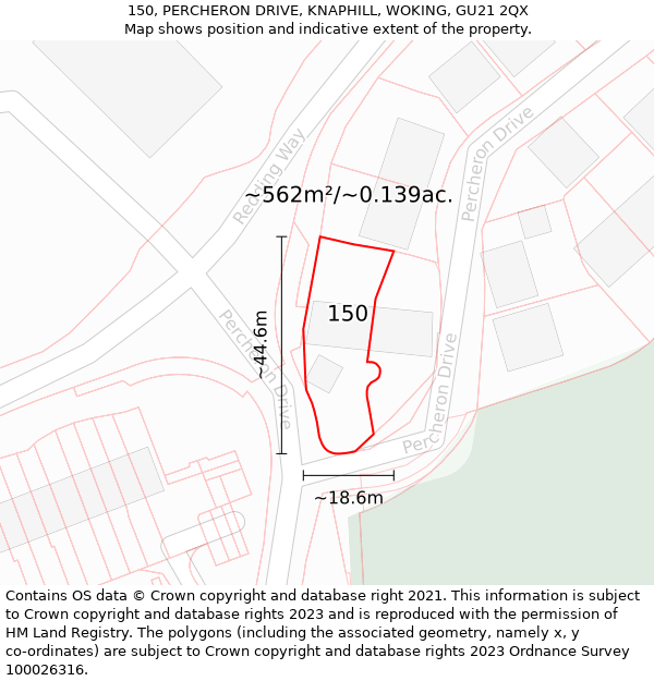 150, PERCHERON DRIVE, KNAPHILL, WOKING, GU21 2QX: Plot and title map