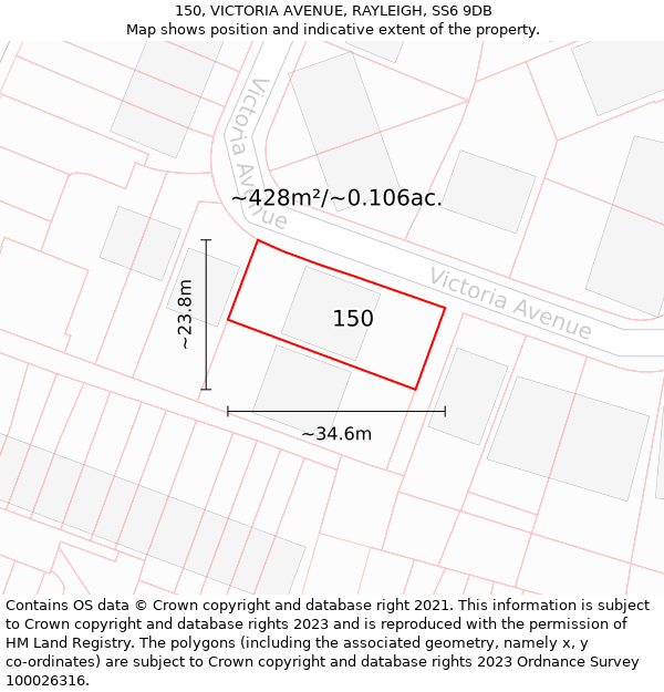 150, VICTORIA AVENUE, RAYLEIGH, SS6 9DB: Plot and title map