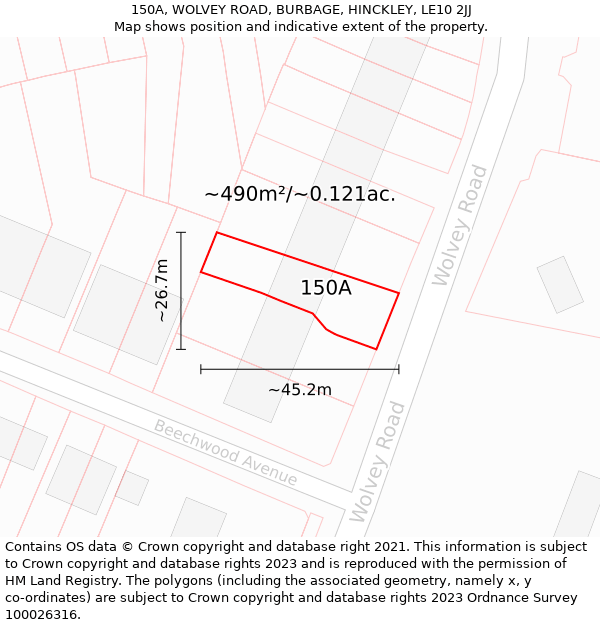 150A, WOLVEY ROAD, BURBAGE, HINCKLEY, LE10 2JJ: Plot and title map