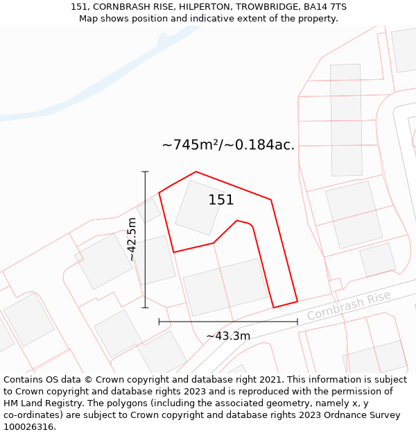 151, CORNBRASH RISE, HILPERTON, TROWBRIDGE, BA14 7TS: Plot and title map