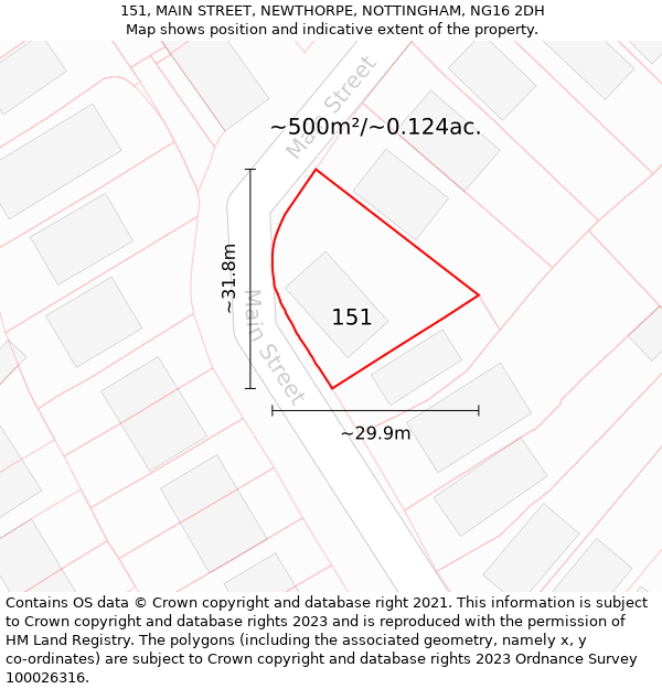 151, MAIN STREET, NEWTHORPE, NOTTINGHAM, NG16 2DH: Plot and title map