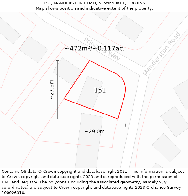 151, MANDERSTON ROAD, NEWMARKET, CB8 0NS: Plot and title map