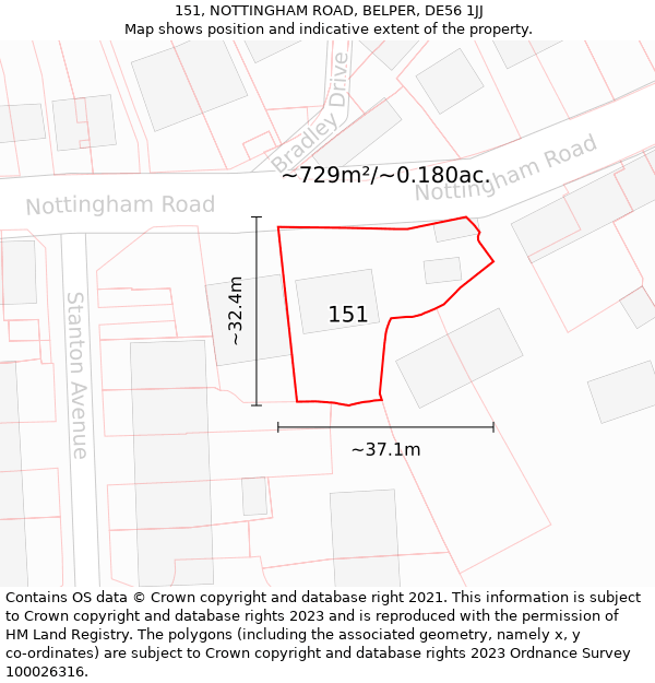 151, NOTTINGHAM ROAD, BELPER, DE56 1JJ: Plot and title map