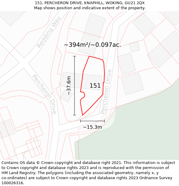 151, PERCHERON DRIVE, KNAPHILL, WOKING, GU21 2QX: Plot and title map