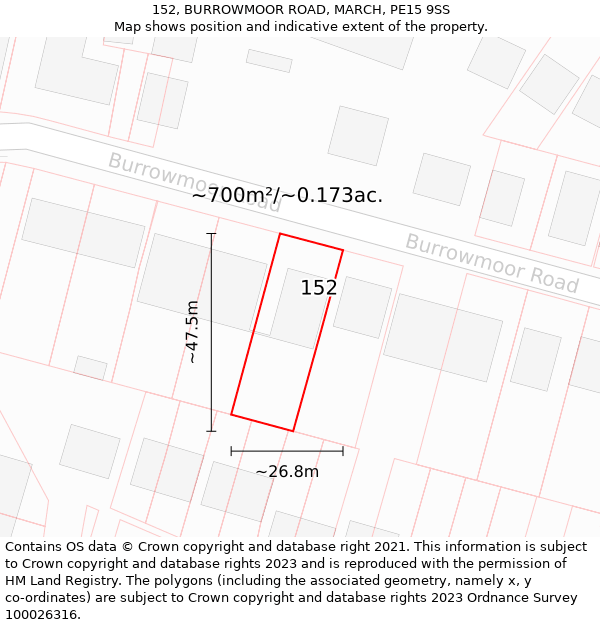 152, BURROWMOOR ROAD, MARCH, PE15 9SS: Plot and title map