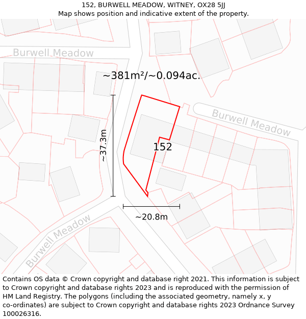 152, BURWELL MEADOW, WITNEY, OX28 5JJ: Plot and title map