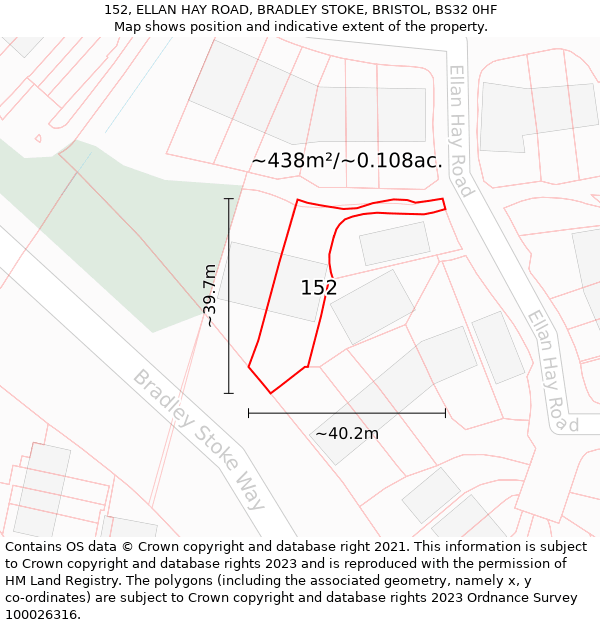 152, ELLAN HAY ROAD, BRADLEY STOKE, BRISTOL, BS32 0HF: Plot and title map