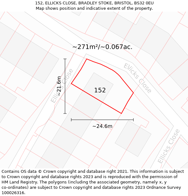 152, ELLICKS CLOSE, BRADLEY STOKE, BRISTOL, BS32 0EU: Plot and title map