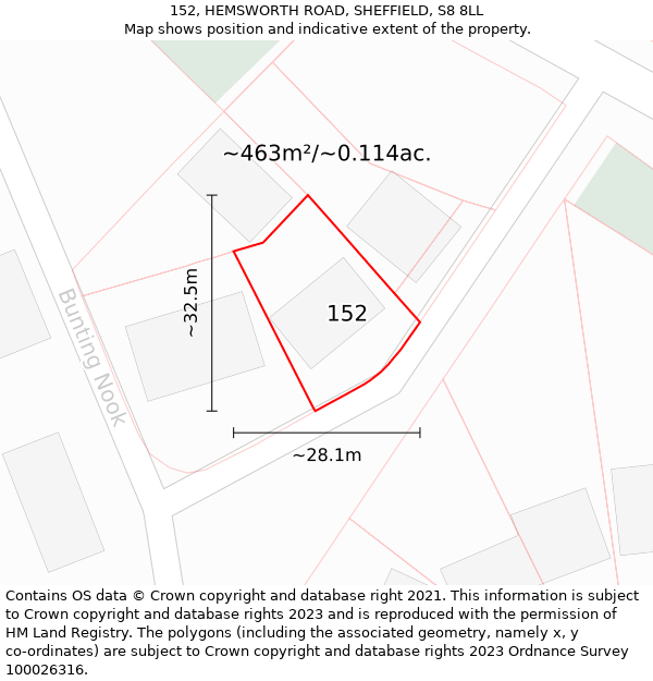 152, HEMSWORTH ROAD, SHEFFIELD, S8 8LL: Plot and title map