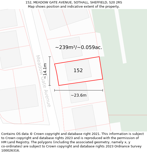 152, MEADOW GATE AVENUE, SOTHALL, SHEFFIELD, S20 2RS: Plot and title map