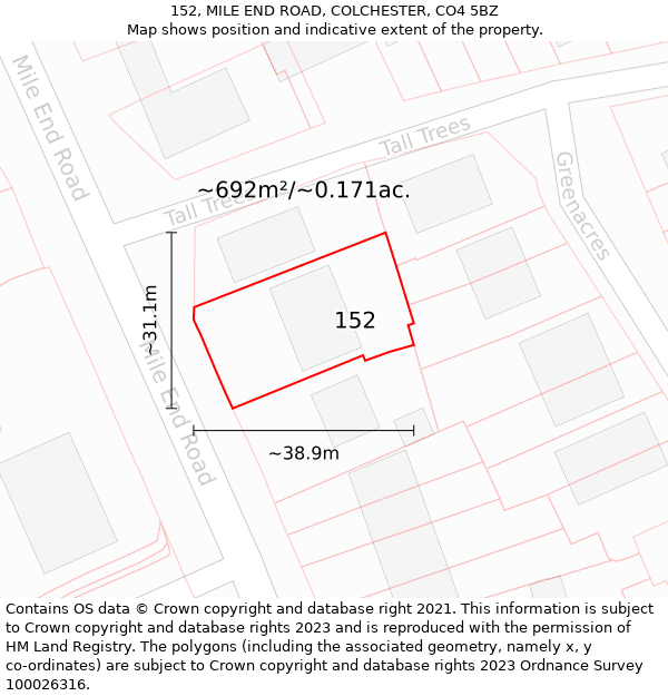 152, MILE END ROAD, COLCHESTER, CO4 5BZ: Plot and title map