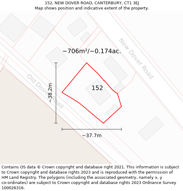 152, NEW DOVER ROAD, CANTERBURY, CT1 3EJ: Plot and title map