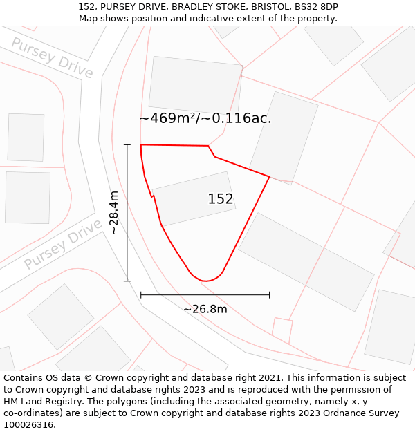 152, PURSEY DRIVE, BRADLEY STOKE, BRISTOL, BS32 8DP: Plot and title map