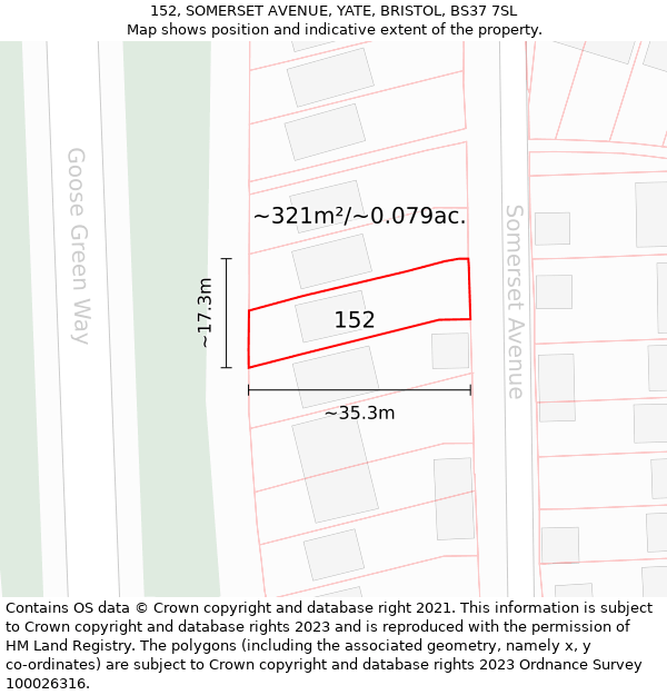 152, SOMERSET AVENUE, YATE, BRISTOL, BS37 7SL: Plot and title map
