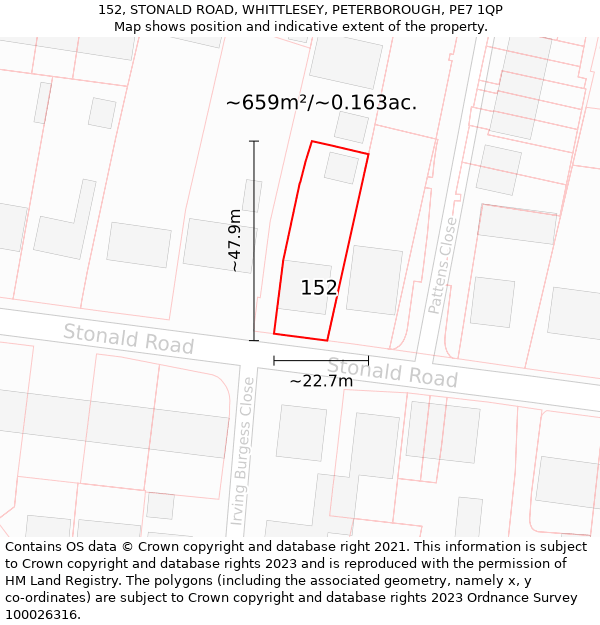 152, STONALD ROAD, WHITTLESEY, PETERBOROUGH, PE7 1QP: Plot and title map