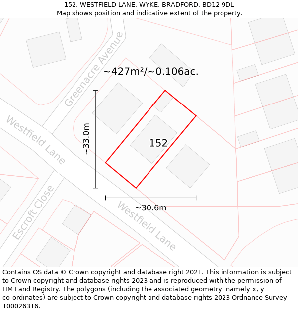 152, WESTFIELD LANE, WYKE, BRADFORD, BD12 9DL: Plot and title map