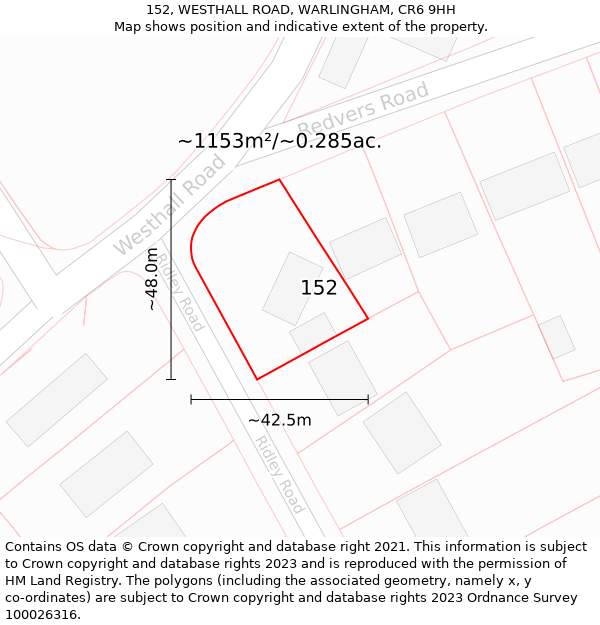 152, WESTHALL ROAD, WARLINGHAM, CR6 9HH: Plot and title map