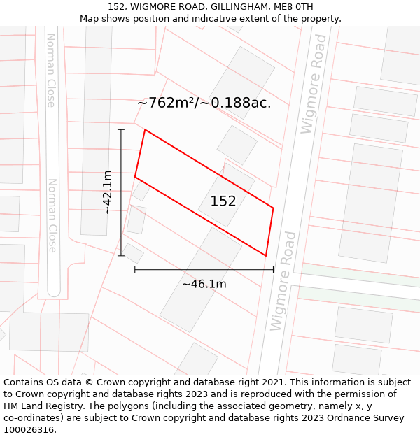 152, WIGMORE ROAD, GILLINGHAM, ME8 0TH: Plot and title map