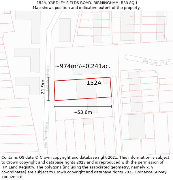 152A, YARDLEY FIELDS ROAD, BIRMINGHAM, B33 8QU: Plot and title map