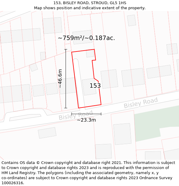 153, BISLEY ROAD, STROUD, GL5 1HS: Plot and title map