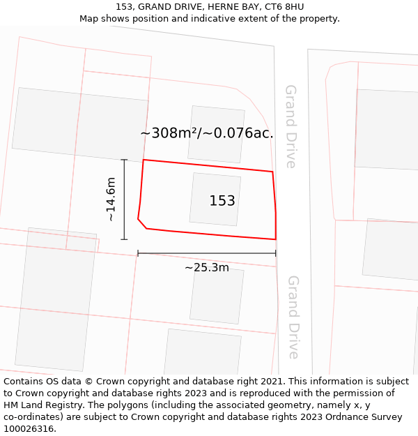 153, GRAND DRIVE, HERNE BAY, CT6 8HU: Plot and title map