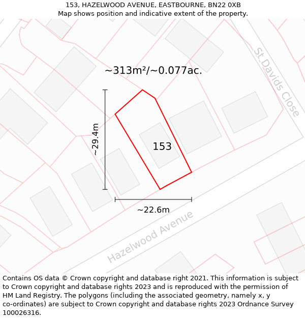 153, HAZELWOOD AVENUE, EASTBOURNE, BN22 0XB: Plot and title map