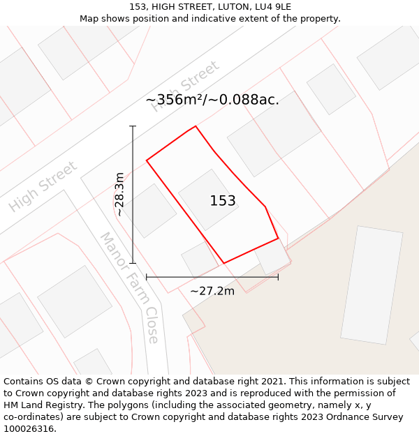 153, HIGH STREET, LUTON, LU4 9LE: Plot and title map