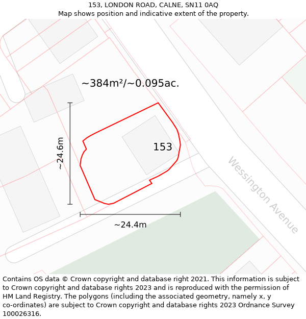 153, LONDON ROAD, CALNE, SN11 0AQ: Plot and title map