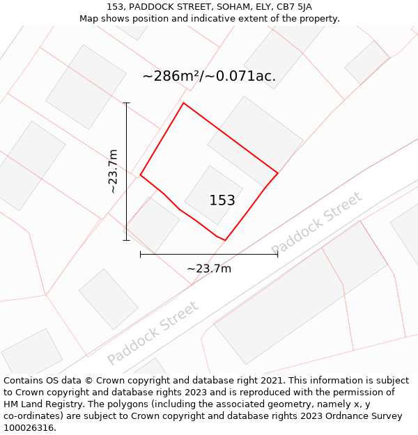 153, PADDOCK STREET, SOHAM, ELY, CB7 5JA: Plot and title map