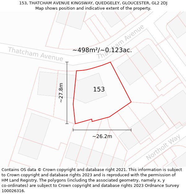 153, THATCHAM AVENUE KINGSWAY, QUEDGELEY, GLOUCESTER, GL2 2DJ: Plot and title map